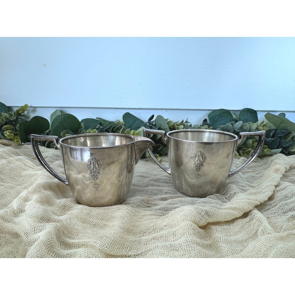 1923 Oneida Birds of Paradise Individual Creamer Sugar Silver‎ plate 12905